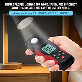 Digital Lux Meter 0.01-200,000 Lux Light Meter for LED, Plants, Photography, Luminance, Foot Candles, High Accuracy, Handheld Illuminance Sensor, LCD Display, Auto Range, Battery Included