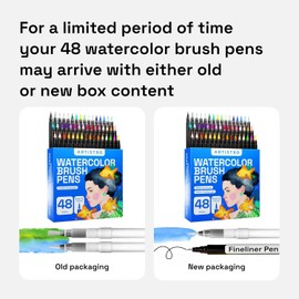 ARTISTRO Watercolor Brush Pens, 48 Colors Set + 2 Water Brush Pens. Unique Vivid Colors. Real Calligraphy Brush Pens for Artists and Adults. Great for Creating Illustrations and Watercolor Effects