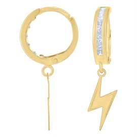 Auriga Fine Jewelry 10K Yellow Gold Cubic Zirconia Lighting Bolt Dangle Hoop Earrings