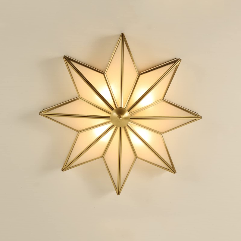 Aeyee Antique Brass Flush Mount Ceiling Light Star Shaped Ceiling