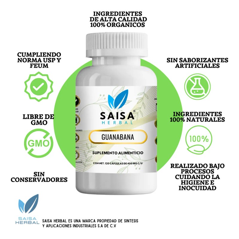 Guanabana 100% Pura Con 120 Cápsulas Saisa Herbal