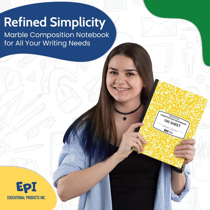 4 Pack - EPI Wide Ruled Marble Composition Notebook -
