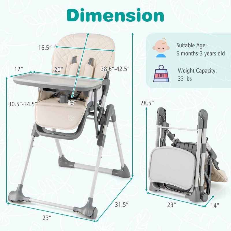 Baby joy Foldable High Chair for Babies and Toddlers w/