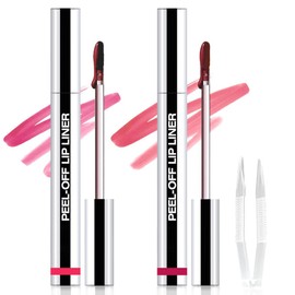 JUAAZIN 2Pcs Matte Lip Stain Peel Off Lip liner with Tweezer, Peel Off Lip Stain, Long Lasting Waterproof Lipstick Lip Gloss Tattoo, Transfer-proof for All Skin Types (0.24 fl oz-00#+06#)