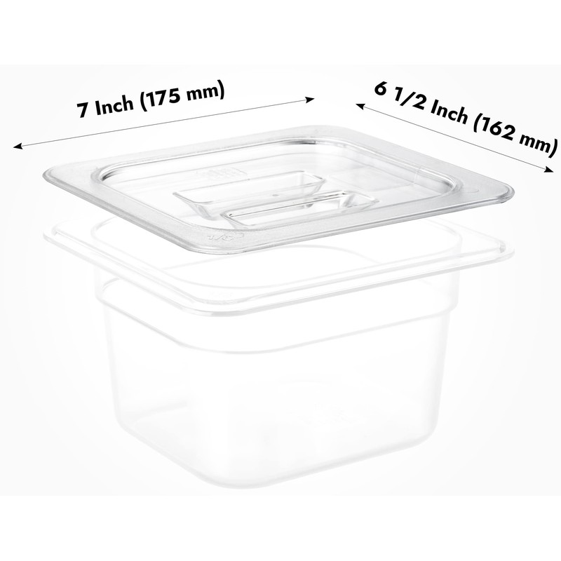 CURTA 6 Pack Food Pan Lids, 1/6 Size Polycarbonate Cover