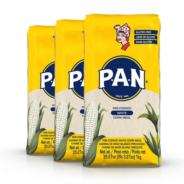P.A.N. White Corn Meal – Pre-cooked Gluten Free and Kosher Flour for Arepas (2.2 lb/Pack of 3)