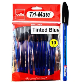 Cello Original Tri-Mate Triangular Barrel Ballpoint Pen Medium Point Biro (0.7mm) Blue Pens