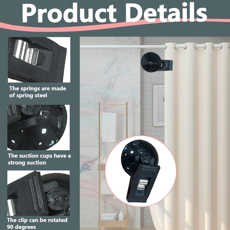 Sekonow 8Pcs Suction Cup Clips, Shower Curtain Clips Windproof Splash