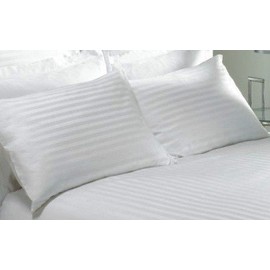 |JaaZ Textile|__Housewife Pair Of Pillow Cases__WHITE With Stripes__500 Thread Count 100% Egyptian Cotton Satin Stripe.