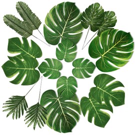 PartyWoo Palm Leaves, 34 pcs Fake Leaves, Artificial Leaves, Palm Leaves, Summer Party Decorations, Tropical Party Decorations, Fiesta Party Decorations, Flamingo Party Supplies, Hawaiian Luau Party