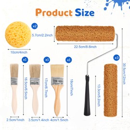 3 Pcs 9 Inch Textured Paint Roller Set Texture Roller Knockdown Texture Sponge with Brushes Paint Supplies for Drywall Mud Ceiling Painting Walls