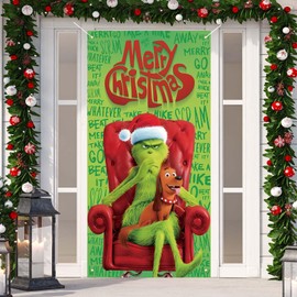 Merry Christmas Door Cover Christmas Front Porch Door Sign Banner Christmas Xmas Winter Holiday Decorations Outdoor Outside for Home