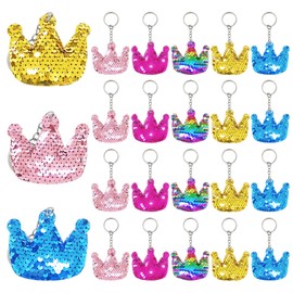 KeeStar 20 Pack Crown Sequin Keychains Party Favors for Princess Queen Party, Baby Shower Goodie Bag Fillers, Birthday, Wedding, School Carnival Rewards, Classroom Prize