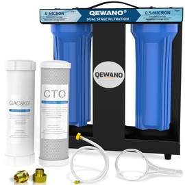 Dual Stage Camper & RV Water Filter 2 Stage RV Water Filtration with KDF & GAC System, Filters Out Bad Taste, Odors, Heavy Metals, Sediments, Chlorine，Water Filter for RV Campers, Boats, Vans