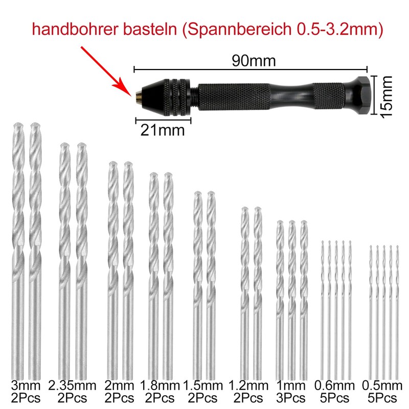 25 Pcs Hand Drill Bits Set and Adjustable Small Drill