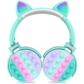 HAFSI Bluetooth Headphones For Kids, Cat Ear Headphones, Pop It Bluetooth Headphones For Girls, Cat Headphones With Mic Over-Ear For School/Tablet/PC. (Blue)
