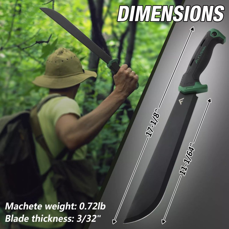 Flissa 11 inch Machete Stainless Steel Tactical Survival Machete Knife