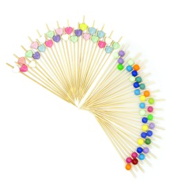 YAVO-EU 200 Cocktail Stick Fruit Sticks Bamboo Wooden Toothpicks, for Party Tapas Nibbles Sandwich Canapes Appetiser Fruit Skewer BBQ (Colored pearl)