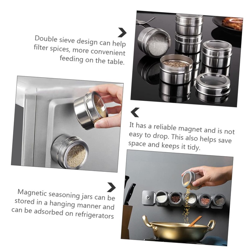 Sosoport 8pcs Magnetic Stainless Steel Spice Containers Airtight Spice Jars