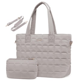 LOVEVOOK Tote Bag for Women, Large Puffer Tote Bag with Zipper Fits 15.6" Laptop Bag, Quilted Light Work Bag for Women Purse Handbag for Travel Gym Weekend