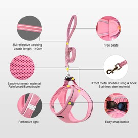 Suredoo Dog Harness with Lead, Anti-Pull Chest Harness for Small Dogs, Pets, Puppies, Cats (Pink, S)