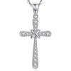 Cross Necklace Silver Cross Necklace Simple Cross Necklace for Women Sterling Silver CZ Birthstone Cross Necklace for Women White Gold Silver Cross Necklace Beautiful Silver Cross Pendant Necklace for Women