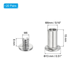 PATIKIL Hex Chicago Screws, 20 Set Binding Screw Posts M6 x 15 mm Connecting Hex Drive Socket Cap Bolt Nuts for Scrapbook Leather Belt Album Photo Furniture Repair, Silver