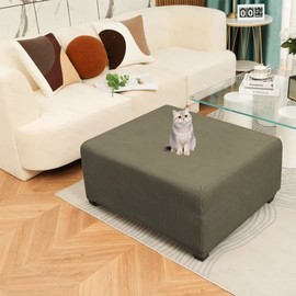 NUBAGO Ottoman Cover, Square, Footrest Cover, Stretchable, Fit, Removable, Pedal Protection, Fleece Sofa Cover, Stool Cover, Dog and Cat, Scratch Resistant, Elastic Material, Washable, Suitable for