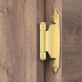 Chibery 1/2" Overlay Cabinet Hinges, 2 Pack Self Closing Flush Mount Hinges with Door Bumper, Variable Decorative Hardware for Bathroom, Furniture, Kitchen Cabinet Doors, Brass Gold