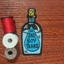 Unbranded Sad Boy Tears Emo Patch Memes Phrases Goth Punk Embroidered Iron On 3.25x1.5"