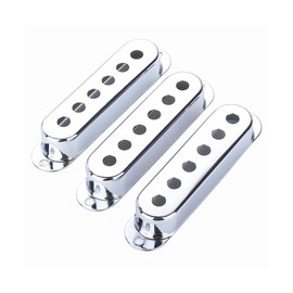 ROZILO Chrome 3Pcs Single Coil Guitar Pickup Covers (52mm Pole Spacing) Copper Pickup Mounting Ring Set for Stratocaster