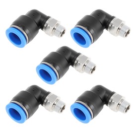 TUCKBOLD Push to Connect Air Fittings 1/2" 90 Degree Air Line Quick Joint Plastic Nickel-plated Copper 1/8"NPT 5 Pcs Blue Black