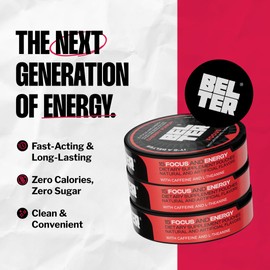 BELTER Focus - Cherry Punch - Caffeine Pouches - 45 Count - Fast-Acting - Zero-Calorie Energy Boost - 96mg Caffeine Per Pouch - Ideal for Sports, Gym, Gaming, & Work