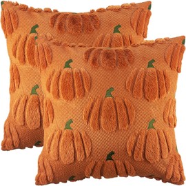Bunliuys Pumpkin Spring Decorative Pillow Covers 20x20 Set of 2 Throw Pillow Covers, Faux Fur Square Pillow Cover Fluffy Plush Accent Throw Pillow Case, Throw Pillow Cover Cushion Cover for Farmhouse