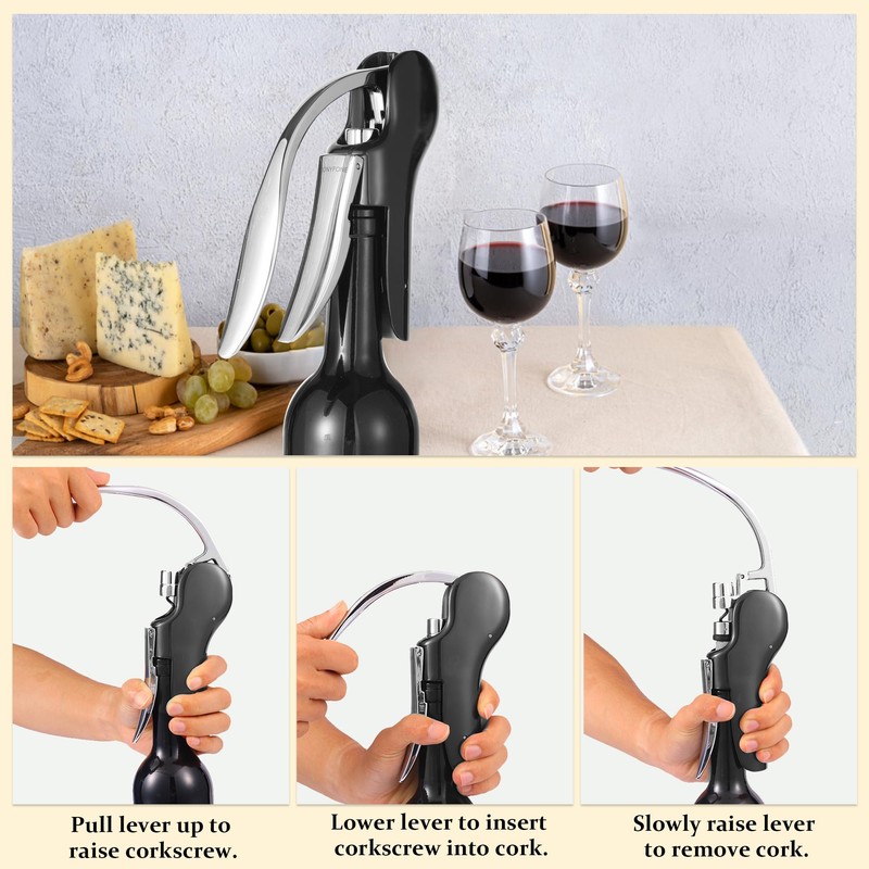 QONYFONE Wine Bottle Corkscrew Opener, Vertical Lever Corkscrew 5-Piece Set,