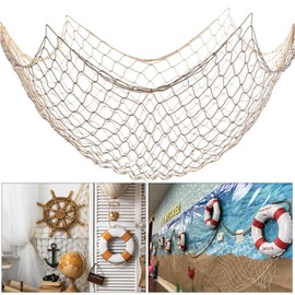 Fish Net Decorations for Party, 2mm Natural Cotton Hawaiian Party Fish Net Decorative, Nautical Themed Cotton Fishnet Room Under The Sea Ocean Beach Party Decor (1)