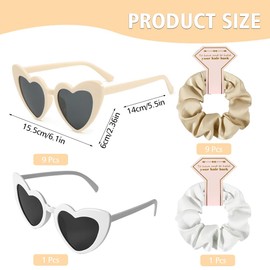 Joycabin Pack of 20 JGA Glasses Team Bride Hair Scrunchies Bride Party Glasses Heart Sunglasses, 10 Heart-Shaped Glasses + 10 Bride Hair Elastics,JGA Decorative Accessories (Beige)