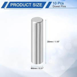 sourcing map 10 Pcs 8 mm x 30 mm Dowel Pins, 316L Stainless Steel Cylindrical Dowel Pins Shelf Support Peg Pin Rod Fasten Elements Metal Shelf Pegs Silver Tone
