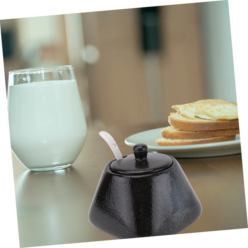 ABOOFAN Simple Ceramic Spice Jar with Lid and Spoon Practical