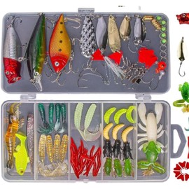 120 PCS Fishing Lures Set Mixed with Tackle Box, Including Spinners,Treble Hooks,Single Hooks,Swivels,Pliers,Soft Lures, Fishing Bait, Plastic Worms, Fishing Accessories