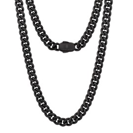 KRKC&CO Men’s Promise Necklace, Matt Black Plated Stainless Steel Cuban Link Chain, 8mm 22inches, Anti-Tarnish Anti-Allergies, Valentines Day Birthday Christmas Gifts for Him