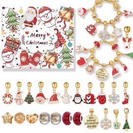 Christmas Advent Calendar Bracelets 2024 for Girls 24 Days Xmas Countdown Calendar DIY Jewelry Making Kit 22 Charm Beads 2 Bracelets for Girls Teens Women (White)
