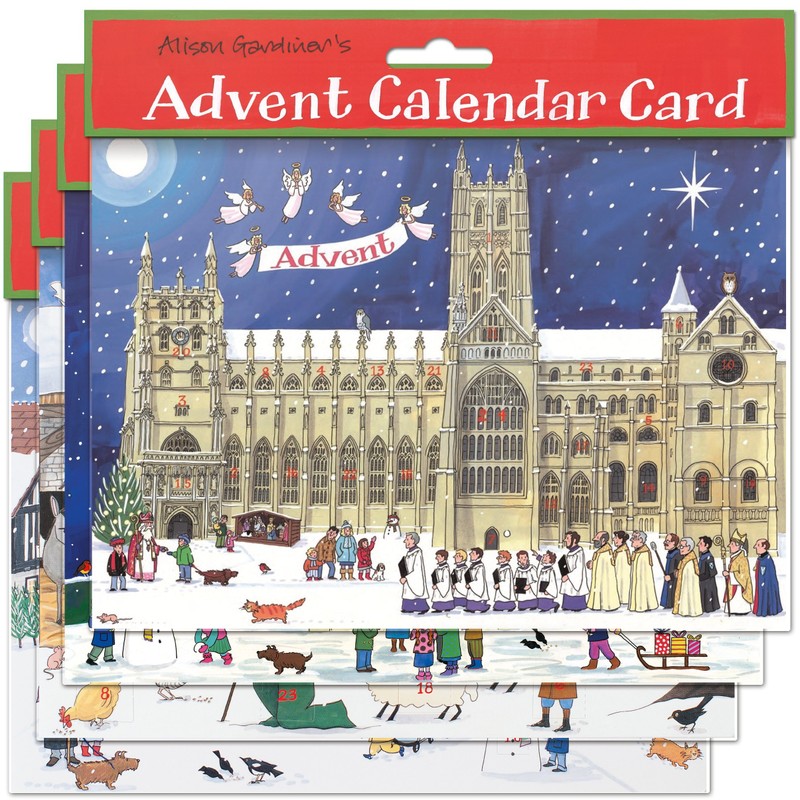 Alison Gardiner Pack of 4 Traditional Advent Calendar Cards -Mixed