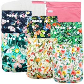 Leekalos Cloth Diapers Reusable for Boys and Girls, Baby Diaper Cloth with Inserts & Wet Bag One Size