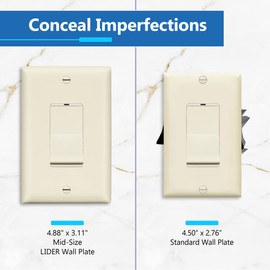 LIDER Matte Finish Decorator Switch Cover, Decorator Receptacle Wall Plate, Mid-Size 1-Gang 4.88" x 3.11", Unbreakable Polycarbonate Thermoplastic, UL Listed, LWP-31M-LA, Light Almond