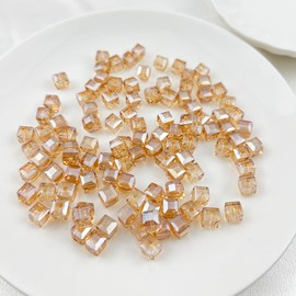 Mulutoo 200Pcs 4MM Glass Cube Crystal Beads - Square Faceted Glass Beads with Hole Spacer for Bracelets, Necklace, Earring Making Supplies (21-Amber Gold AB)