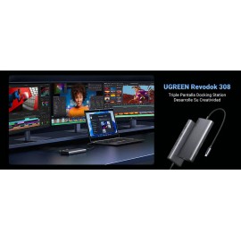 Hub Ugreen Revodok 4K 60 Hz Dp Hdmi USB-C 8 en 1 de triple pantalla, color gris oscuro