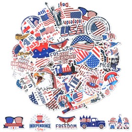 50 Pieces 4th of July Stickers,Self-Adhesive PVC Fourth of July Stickers for Home School Office,Assorted Pattern Patriotic Theme Decoration for Independence Day Memorial Day, Birthday Party Decor