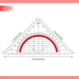 JIANTA Geometry Triangle, Set of 4 Plastic Set Square Flexible Set Square Set Square for Circles Drawing, Suitable for Students, Office, Designer Painting