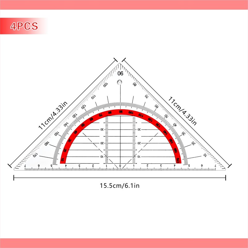 JIANTA Geometry Triangle, Set of 4 Plastic Set Square Flexible